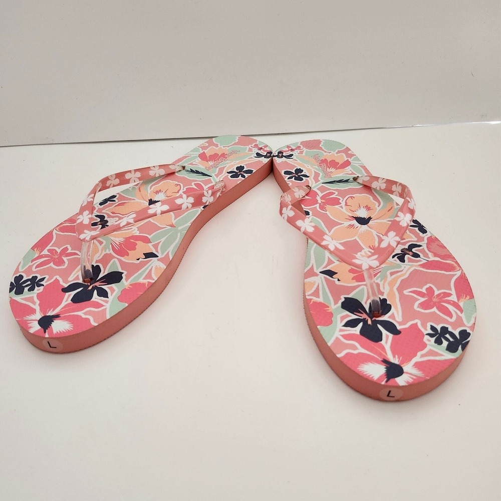 Vera Bradley Flip Flops Pink Floral Tropical Thong Sandals Womens Large 9-10